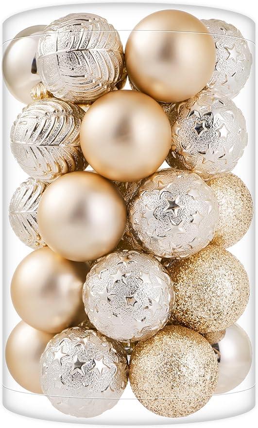 Sibosen Christmas Ball Ornaments, 34 Count Pre-Strung Xmas Balls, Shatterproof Barrel Packed Balls for Holiday Party Wreath Tabletop Tree Decorations, 3.15 Inch, Ivory