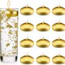 Nuanchu 12 Pieces 1. 65 Inch Floating Candles for Wedding Centerpiece, Small Unscented Floating Round Tealights Metallic Smooth Wax Disc Candles for Graduation Dinner Home Decor(Gold)
