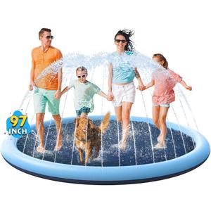 VISTOP Non-Slip Splash Pad for Kids and Dog, Thicken Sprinkler Pool Summer Outdoor Water Toys - Fun Backyard Fountain Play Mat for Baby Girls Boys Children or Pet Dog (97 inch, Blue&Blue)