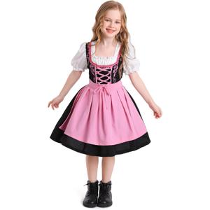 Bavarian Oktoberfest Costume Outfit Girls German Dirndl Beer Costume Dress Halloween German Maid Cosplay Dress Kids (2-4 Years, Pink)