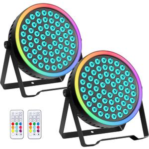 RGB Stage Par Can Light with Light Strip-90W LED Stage Lighting with Remote,DMX512 Sound Activated & Auto Strobe Jump Modes Uplights for Bands Events Church Wedding DJ Party & Stage Show (2)
