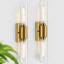 Wall Sconces Set of Two, Gold Bathroom Sconces Wall Lighting with Clear Glass Modern Sconces Wall Light Set of 2 Bathroom Light Fixtures Vanity Light for Bedroom Washroom Hallway Living Room