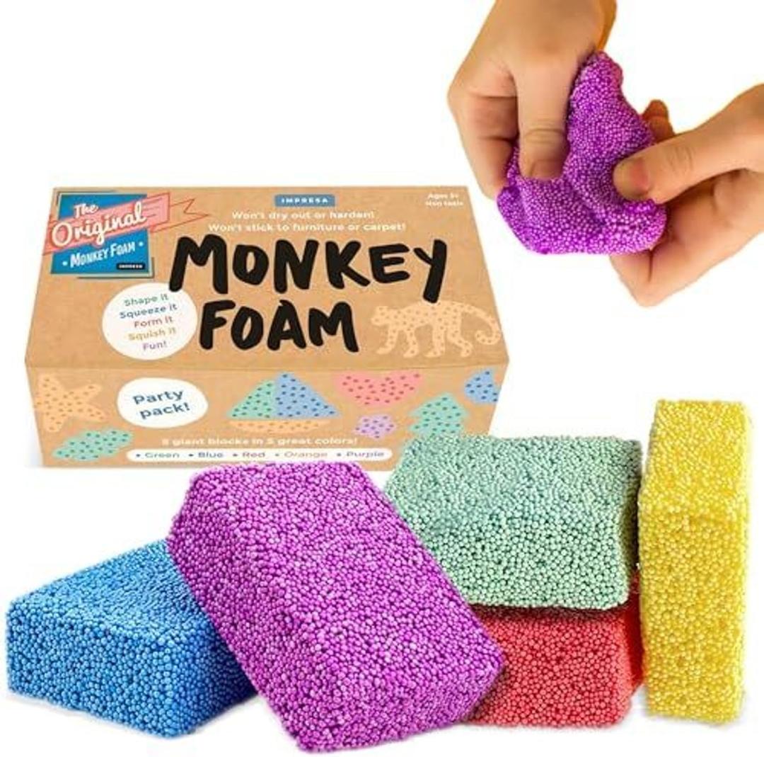 Impresa Monkey Foam Giant Foam Blocks - 5-Pack - Calming Sensory Play & Sensory Toys for Kids - Squishy Molding & Creative Toys - Holiday Stocking Stuffer & Fidget Gear - Ages 3+