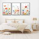 KISSFOX Framed Colorful Wildflower Canvas Wall Art Set Of 3 Flowers Pictures Prints Flowers Printing Floral Watercolors Flower wall Decor Living Room Girls Bedroom Bathroom, 16x24 In Black Framed