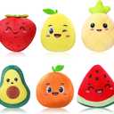 Aoriher Sensory Toys for Kids, 6 Pcs Mini Fruit Stuffed Plush Toy for Girls or Boys as Party Decorations, Toddler Pretend Play Kitchen Food, Classroom Prizes, Avocado Strawberry Orange Pineapple