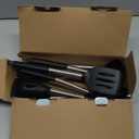 TeamFar Kitchen Utensils Set of 8, Silicone Utensils Kitchen Tools Set with Stainless Steel Handle, for Frying Serving Flipping Draining, Non-toxic & Heatproof, Nonstick & Dishwasher Safe - Black