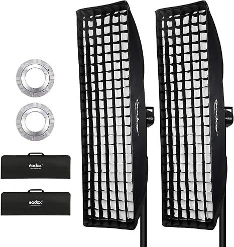 Godox 2-Pack 12x47/30x120cm Strip Softbox with Bowens Mount Speed Ring and Honeycomb Grid for Speedlite, Studio Flash, Monolight – Ideal for Portrait and Product Photography