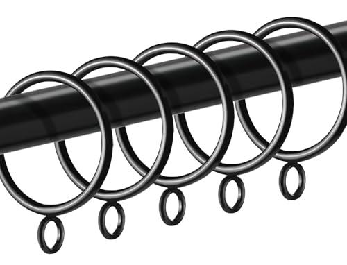 42 Pack Curtain Rings with Eyelet 1.5" Inner Diameter,Metal Drapery Ring Fits up to 1.25" Drapery Rod,Glide Smoothly Curtain Rod Rings,Strong Vintage Decorative Rustproof Curtain Hooks (Black)