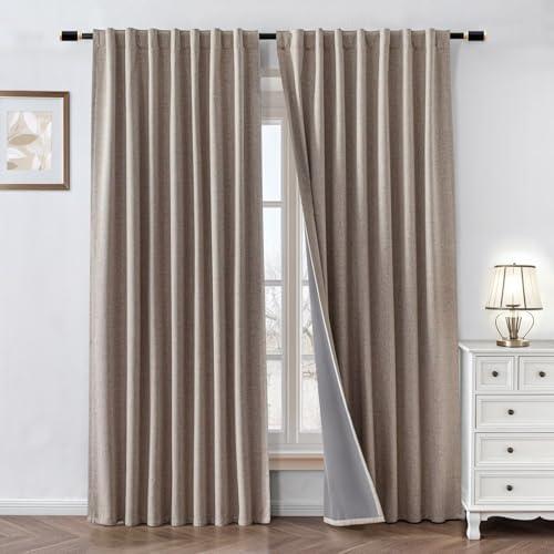 Zyvola Beige Curtains 72 Inch Long 2 Panels Set, 100% Blackout Curtains for Bedroom, Thermal Insulated Room Darkening Drapes Rod Pocket & Back Tab Noise Reducing Luxury Decor(W52 x L72, Beige)