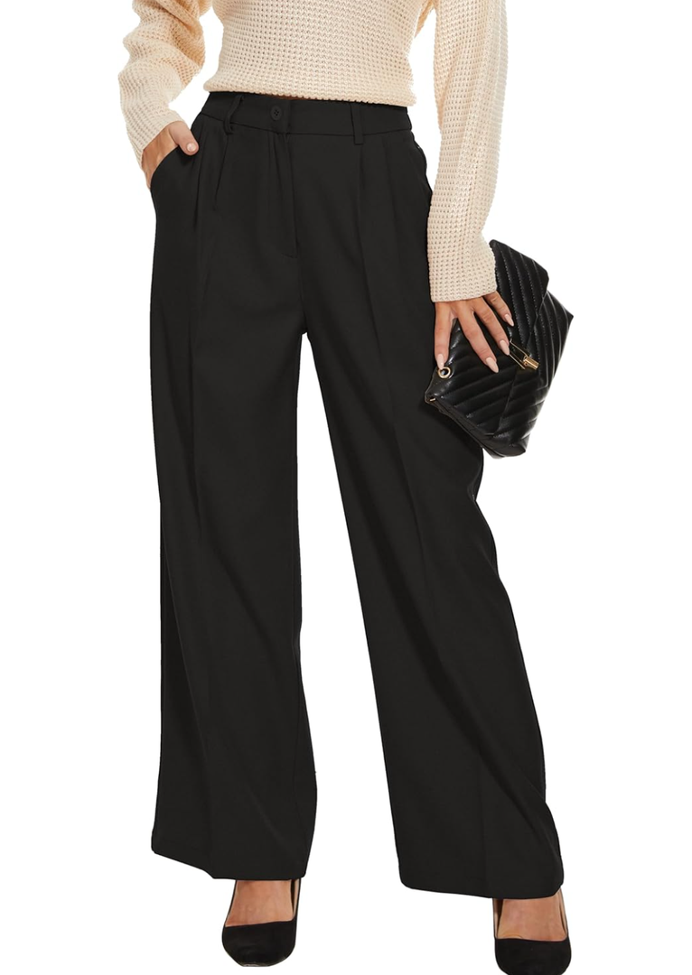 FUNYYZO Wide Leg Pants Women's High Elastic Waisted in The Back Business Work Trousers Long Straight Suit Pants XL
