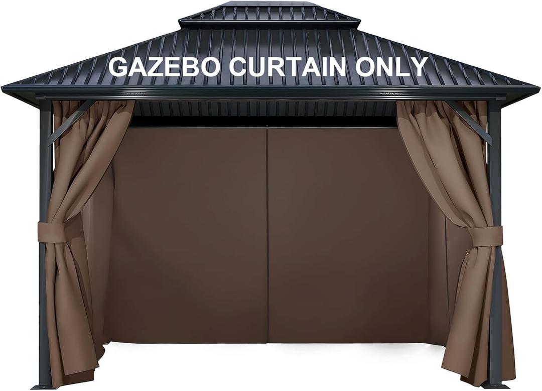 COWVIE 4-Panel 10' x 10' Gazebo Replacement Curtains, Patio Privacy Sidewalls with Double Zipper, Replacement for Outdoor Gazebo Canopy (Curtain Only) (Brown)