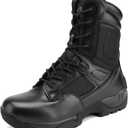 NORTIV 8 Mens Military Tactical Work Boots Hiking Side Zip Leather Outdoor Motorcycle Combat Boots Response (6.5, Black)