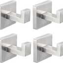 IBosins 4 Pack Towel Hooks Hand Towel Holder for Bathroom Wall Livingroom Bedroom Kitchen Closet Heavy Duty Stainless Steel Hook Hanger for Robe, Bath Towel, Coat (Square Brushed Silver)