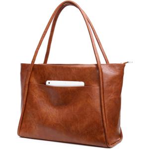 Large Tote Bag for Women Work with Zipper 16L Vegan Leather Ladies Travel Purses and Handbags (T1-brown)