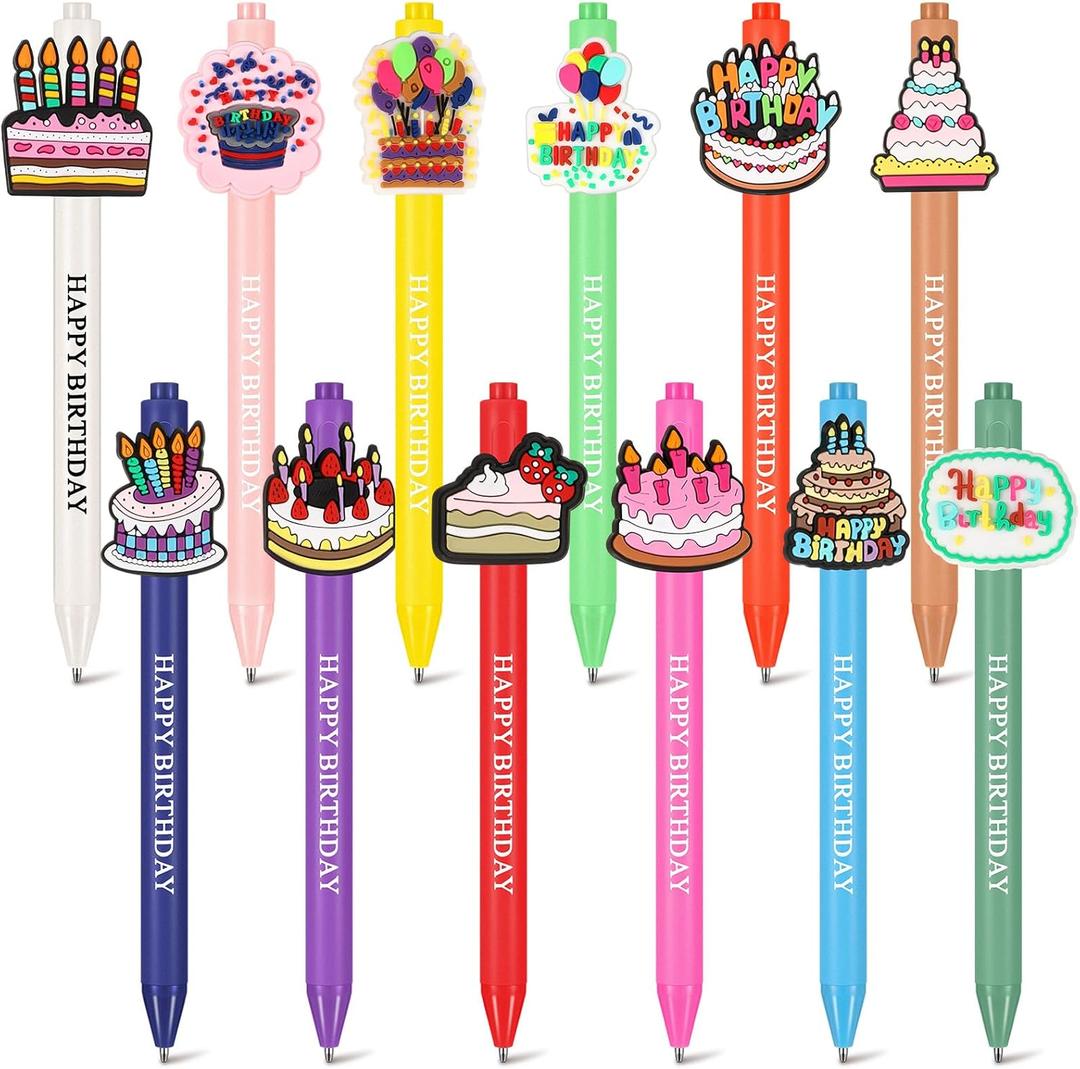 24 Pcs Cute Pens Cartoon Funny Pen Writing Kawaii Ballpoint Retractable Black Ink Birthday Party Gifts for Kids Students Office Supplies School Stationery(Birthday)