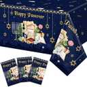 WovWeave 3 Pack Happy Passover Tablecloth Passover Seder Plastic Rectangle Table Cover Disposable for Pesach Festival Holiday Dining Kitchen Home Party Decorations, 54 x 108 Inch