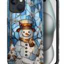 Case for iPhone 15, PC Hard Shell & Silicone Inner Bumper, Anti-Scratch Full-Body Cover Shockproof Slim Design -Cute Snowman Stained Winter Christmas