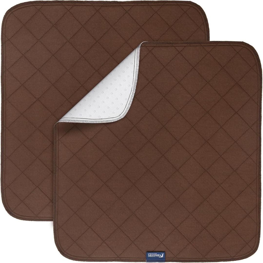 Waterproof Chair Pads for Incontinence 22" x 21", 2 Pack Non Slip Absorbent Wheelchair Reusable Seat Protector, Washable Seat Covers for Chairs, Brown