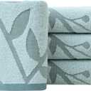 Pidada Hand Towels Set of 4 Floral Pattern 100% Cotton Absorbent Soft Decorative Towel for Bathroom 13.4 x 29.1 inch (Aqua Blue)
