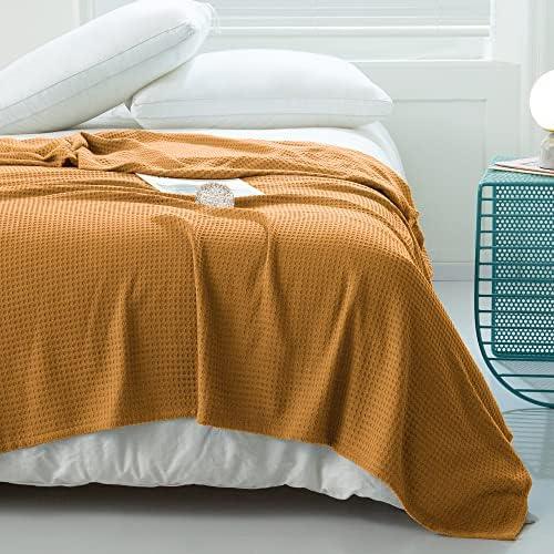 AmyHomie Cooling Waffle Blanket King Size, 100% Rayon Derived from Bamboo, Cool Summer Blanket for Hot Sleepers Soft Comfy Lightweight Blankets for All Seasons (Orange Yellow, 108×90in)