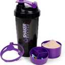 XTK Shaker Bottle Protein Shaker Bottles with Storage and Mix Ball, 16OZ Sports Water Bottle with Pill Organizer,Leak Proof Portable Shaker Bottles for Protein Mixes and Pre Work Out,BPA Free(purple)