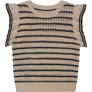 SOLY HUX Women's Striped Knit Top Ruffle Sleeve Crew Neck Going Out Summer Sweater Vest (Medium)