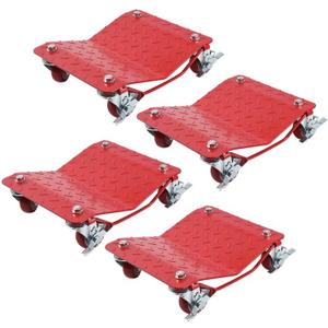 Car Dolly Set of 4 Heavy Duty 6000 Lbs Steel Wheel Dollies Red