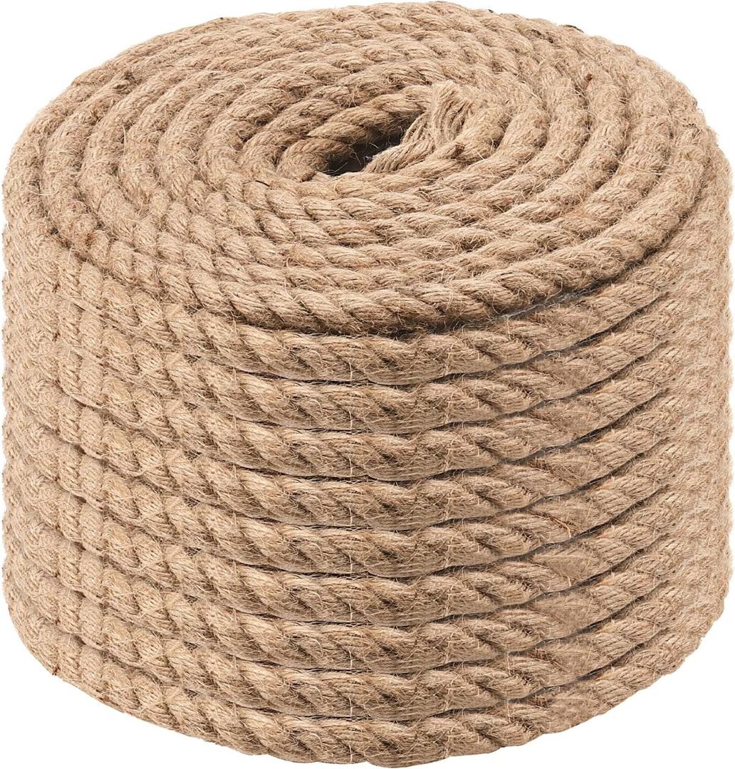 100 Feet 1/2 Inch Twisted Jute Rope, 3 Strand Hemp Rope Manila Rope Hanging Swing Cord for Nautical, Crafting, Gardening, Camping, Decor, Landscaping