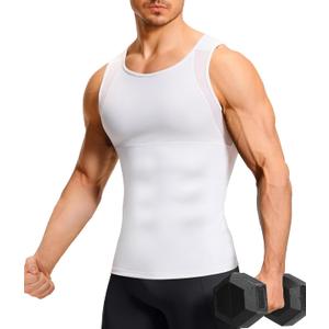 TAILONG Men's Compression Shirt Tank Top Undershirt Shapewear Slimming Body Shaper Vest Mesh Workout Shirts (Large, White)