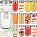 32 oz Mason Jars with Airtight Lids and Bands, 12-Pack with Wide Mouth, Rustic Stickers & Tags, Quart Glass Canning Jars for Pickling, Food Storage, Fermentation,Overnight Oats