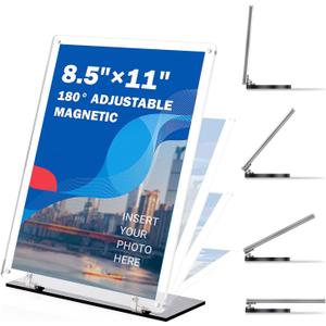 180 Adjustable Acrylic Sign Holder 8.5"x11", Magnetic Table Paper Display Stands with Solid Bases For Office, Double-Sided Clear Code Sign Menu Holder For Store