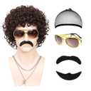 70s 80s Disco Wig 6pcs Set Short Afro Curly Wigs for Retro Disco Outfit Men Party Hippies Rocker Cosplay Costume (Brown)