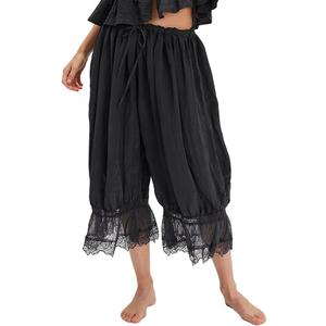 Alyweatry Women Ruffle Long Bloomers Elastic Waist Lace Patchwork Pettipants Pantaloons Cropped Slip Pants Streetwear. One Size