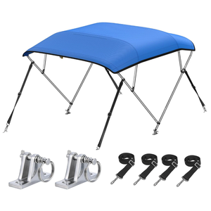 KAKIT 4 Bow Bimini Top for Boats, Marine Grade Canvas Top Heavy Duty Oxford Boat Canopy Adjustable 4 Straps Zippered Storage Boot Metal Base (3 Bow 6'L x 46" H x 79"-84" W,Blue)