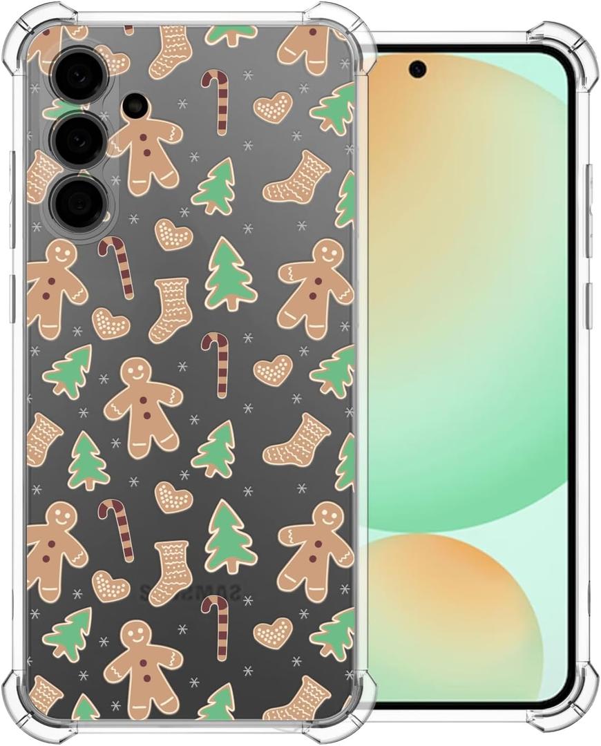 2 x Christmas Phone Case for Samsung Galaxy S24 FE - Clear Soft Flexible TPU Protective Case with Gingerbread Man Design, Anti-Slip Shockproof Holiday Cover for Boys Girls (6.4 Inch)