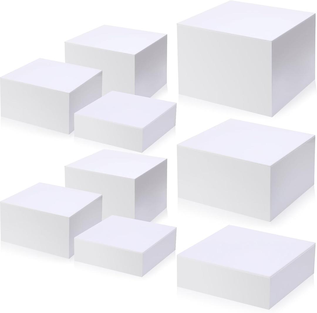 Suzile 9 Pcs Acrylic Buffet Risers Display Box Cube 5 Sided Food Riser Table Stand for Display with Hollow Bottoms for Party, 8 x 8 x 6, 7 x 7 x 4 Inches, 6 x 6 x 2 Inches(White)