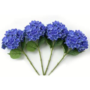 4 Pcs Faux Hydrangeas Real Touch Hydrangea Artificial Flowers Latex Large Fake Flower Long Stems for Wedding Home Party Table Centerpieces Decor (Blue)