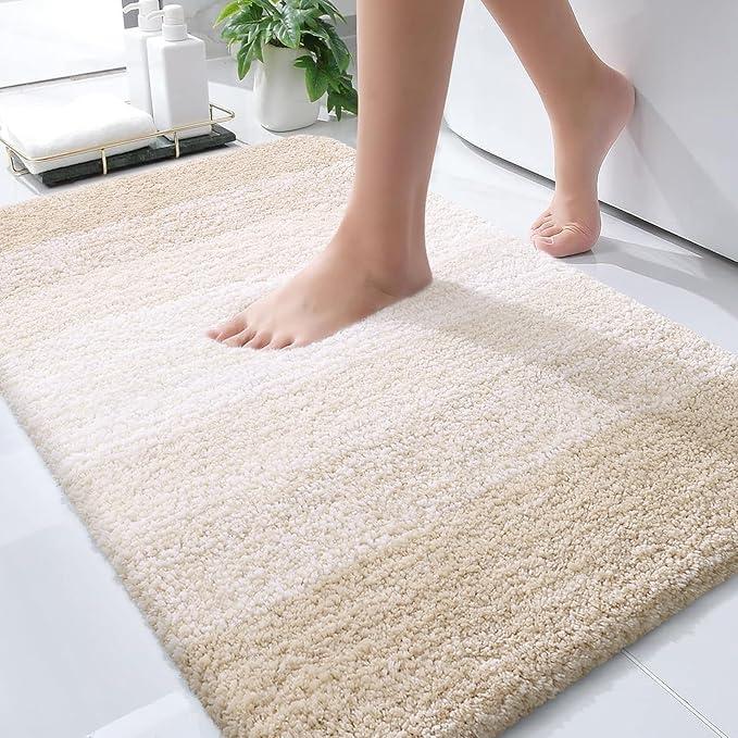 Olanly Bath Mat 30 x 20 Inch, Extra Soft Absorbent Microfiber, Rubber Backing, Quick Dry, Machine Washable, Bathroom Floor, Tub, Shower, Home Decor, Light Beige