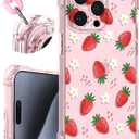 Toycamp for iPhone 13 Pro Case with Strap for Women - Cute Funny Girls Girly Strawberry Pattern Design for iPhone 13 Pro Case with Wrist Lanyards Four Corners Flexible Hang Style