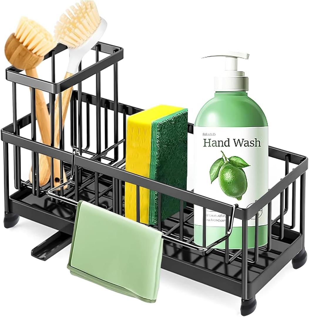 Kitchen Sink Sponge Holder Sponge Holder Kitchen Sink Organizer with Self-Drain Tray | Holds Sponge, Dish Brush, and Soap Bottle Durable Stainless Steel Sink Caddy