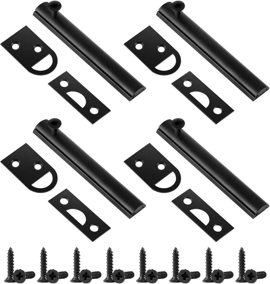 Lothee 4 Pcs Solid Brass Surface Bolt Door Slide Bolt Door Latches for Top of Slide Latch Lock(4",Matte Black)