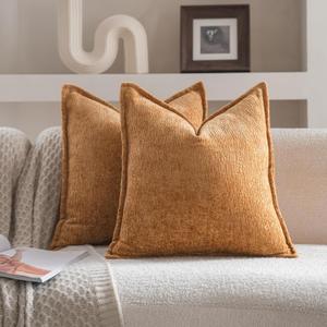 Neelvin Yellow Chenille Decorative Throw Pillow Covers 18x18 inch Set of 2 Pillowcase Cushion Case for Bed Sofa Couch