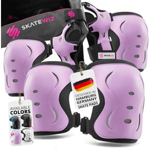 SKATEWIZ Kids and Adults Knee Pads and Elbow Pads Set with Wrist Guards for Roller Skating [6pc] - Skating Protective Gear for Roller Skates & Skateboard (M (Teen/Adult 16 years and older), PINK BLACK)
