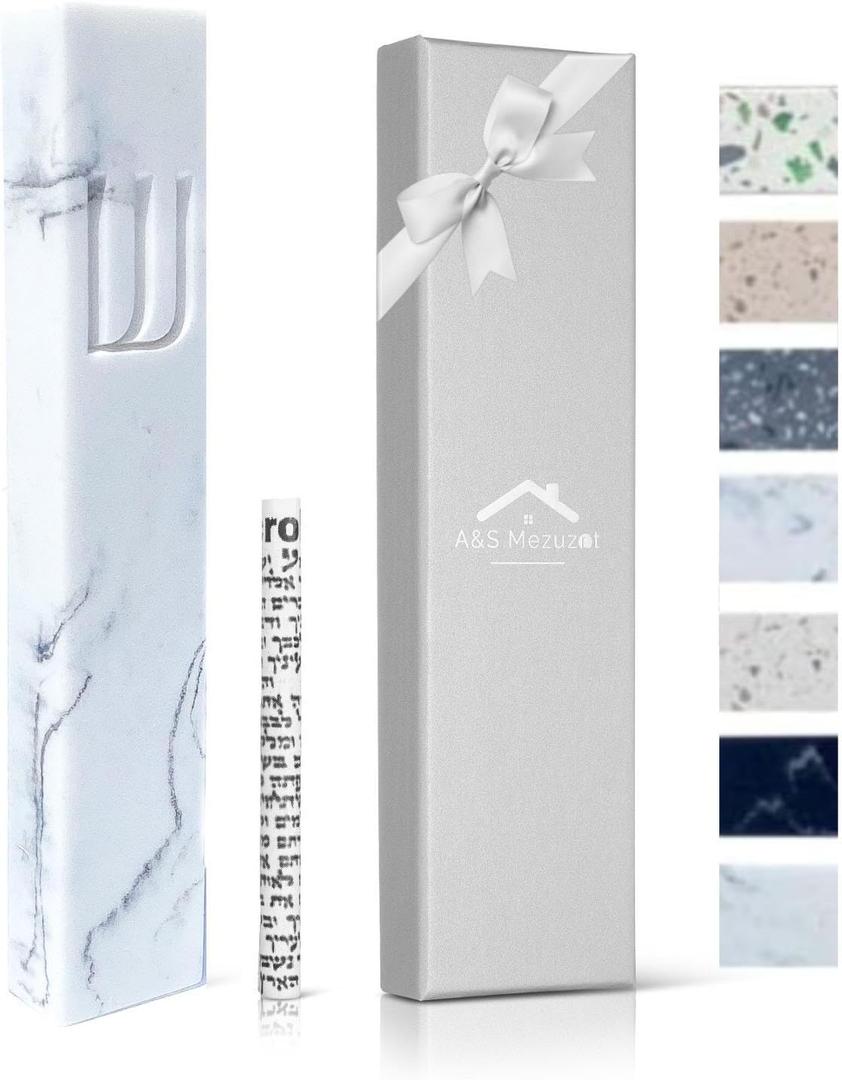 A&S Modern Stone Mezuzah Case Design, Mezuza Cover for Scroll Protection, Easy Peel and Stick Houswarming Gift and Home Blessing (7 Inches)