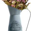 Yoillione Metal Flower Vase, Rustic Jug Flower Vase Vintage, Shabby Chic Vase for Home Decor, French Country Style Vase, Light Blue