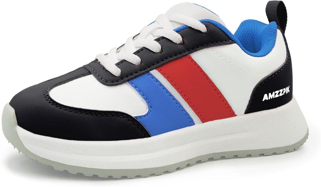 AMZZPIK Little/Big Kids Retro Sneakers Lightweight and Soft, Size: 2  (Black/White)