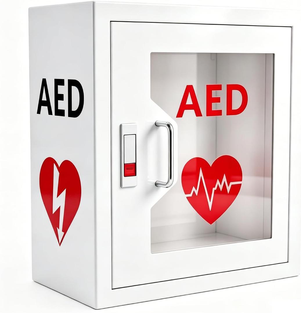 Wall Mounted AED Cabinet, Steel Storage Box with Clear Window and Snap Lock, Universal Fit for All AED Brands, 14.2" W x 7.1" D x 15.7" H
