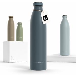 LARS NYSM Stainless Steel Insulated Water Bottle 12oz 17oz 25oz 34oz 51oz | Insulated Thermo Flask for Hot and Cold Beverages | Leakproof Drinking Bottle (Stone Blue, 33.9oz) (33.8 Ounces)