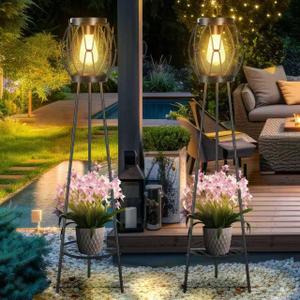 2 Pck Solar Lights Outdoor with Plant Stands, Solar Floor Lamp, Patio Decor for Garden Yard Pathway Driveway Porcha