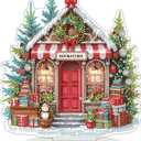 JJFox DIY 5D Tabletop Diamond Art Painting Kit Desktop Ornament Special Shaped Rhinestone Desk Placement Ornament Home Office Stand Up Gem Painting Craft Kit Gift (Christmas Bookstore)